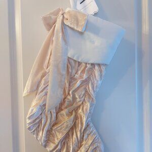 Pottery Barn Teen LoveShackFancy Ruched Velvet Cmas Stocking Pink Blush Mono rem